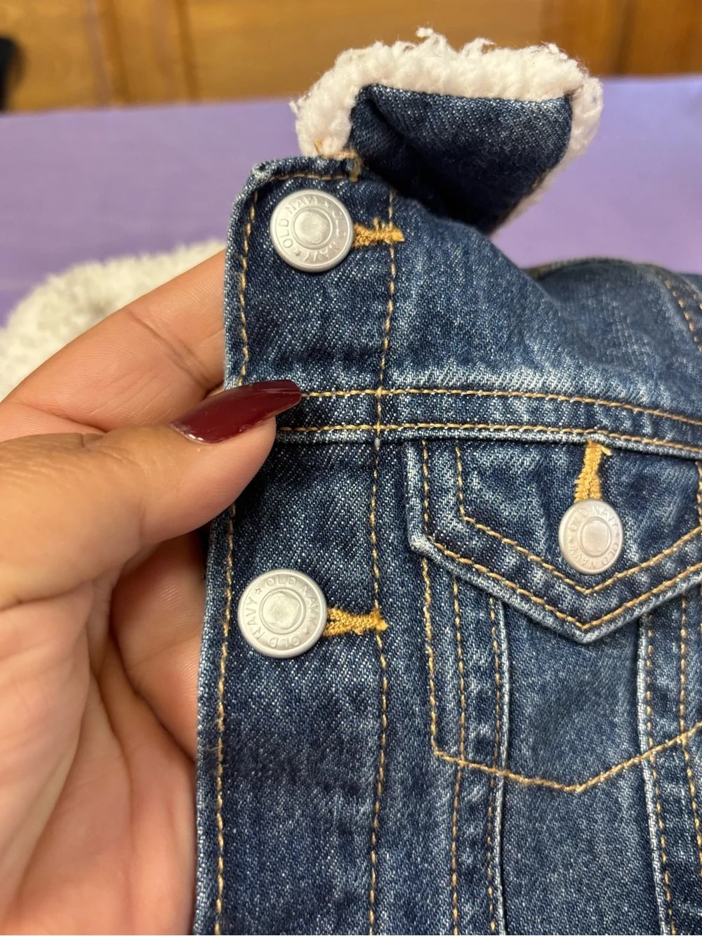 Old Navy Blue Denim Jacket with White Sherpa Collar